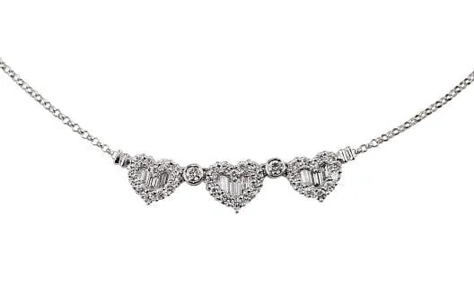 18k White Gold Diamond Three Heart Necklace