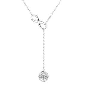 18K White Gold Lariat Ball Drop Necklace with crystals from Swarovski