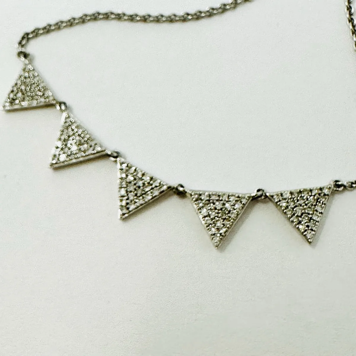 18K White Gold Necklace with 5 Triangular Shaped Diamond Links