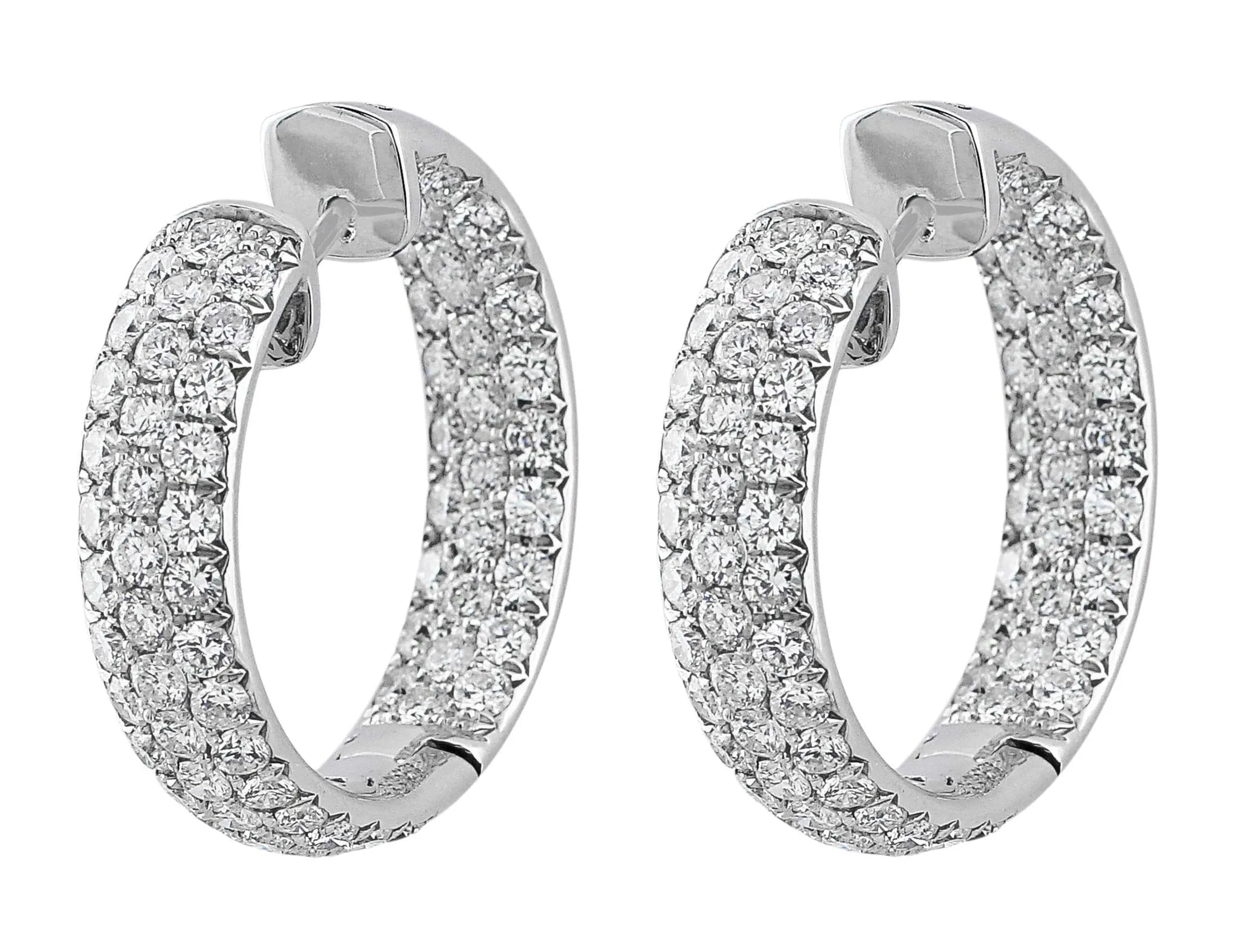 18k White Gold Pave Diamond Hoop Earrings with Hearts