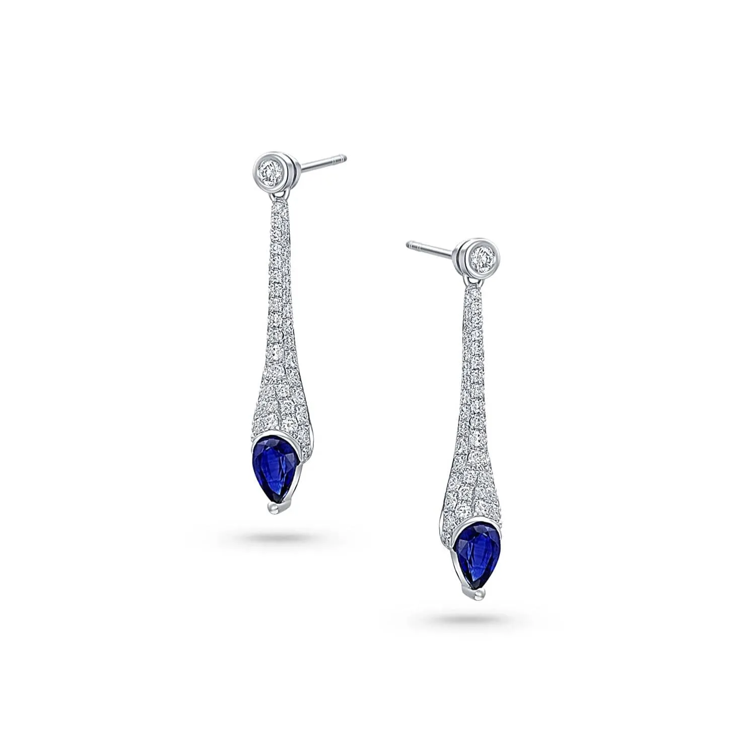 18k White Gold Sapphire Diamond Pear-Shaped Drop Earrings