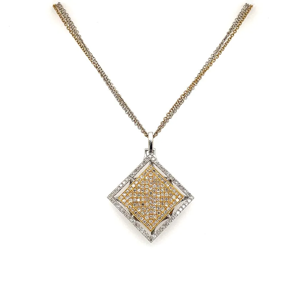 18k White Yellow Gold Yellow White Pave Diamond Square Necklace