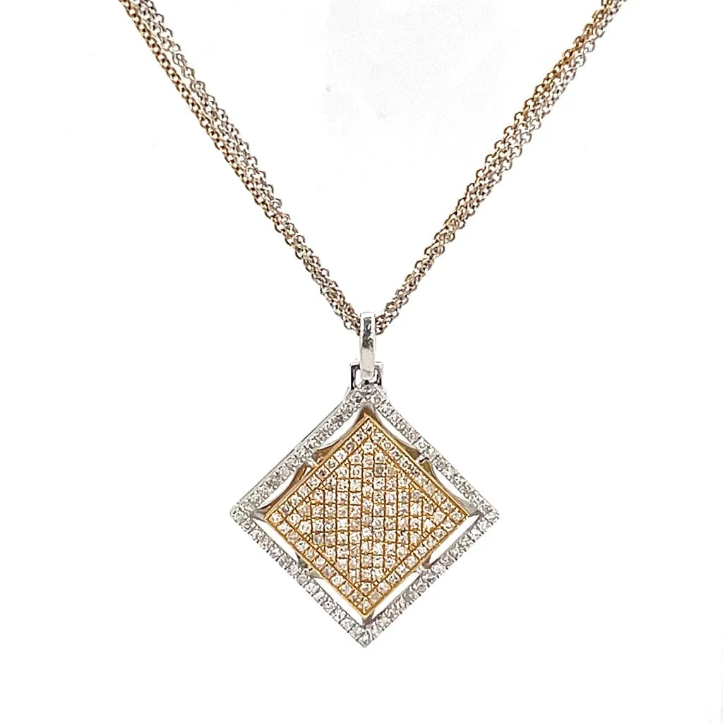 18k White Yellow Gold Yellow White Pave Diamond Square Necklace