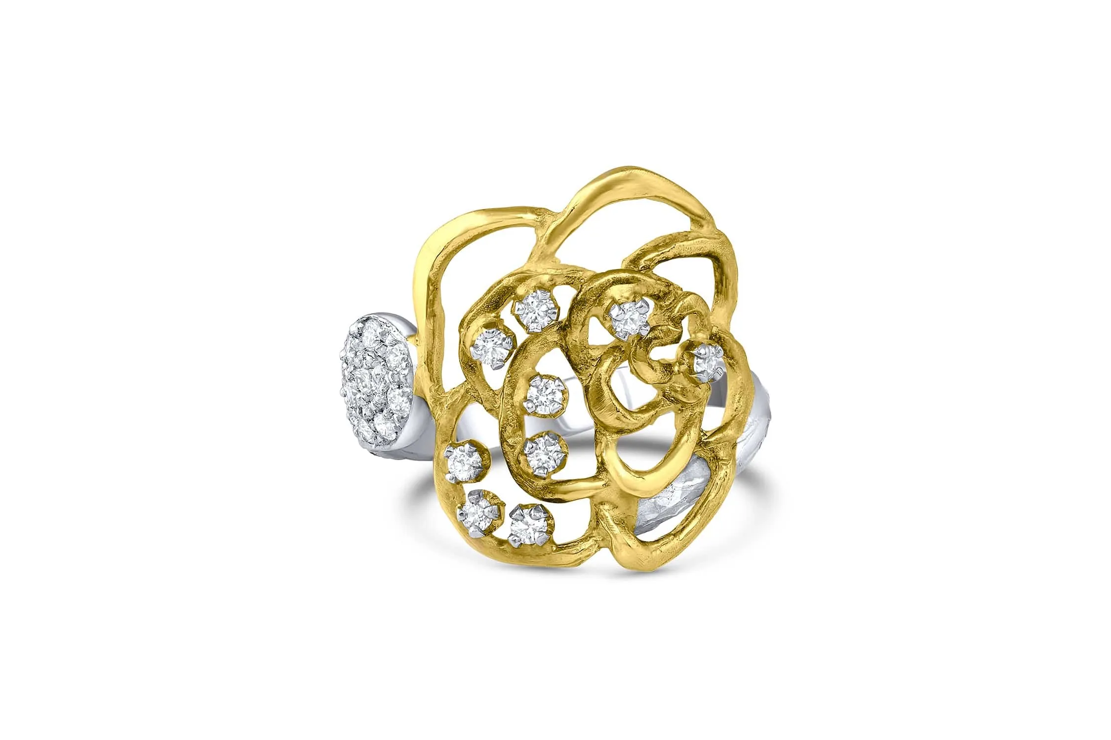 18k Yellow and White Gold Salavetti White Diamond Rose Ring