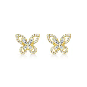 18K Yellow Gold 0.31ctw Diamond Butterfly Post Earrings