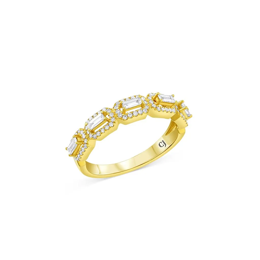 18K Yellow Gold 0.45ctw Diamond Round and Baguette Halfway Band