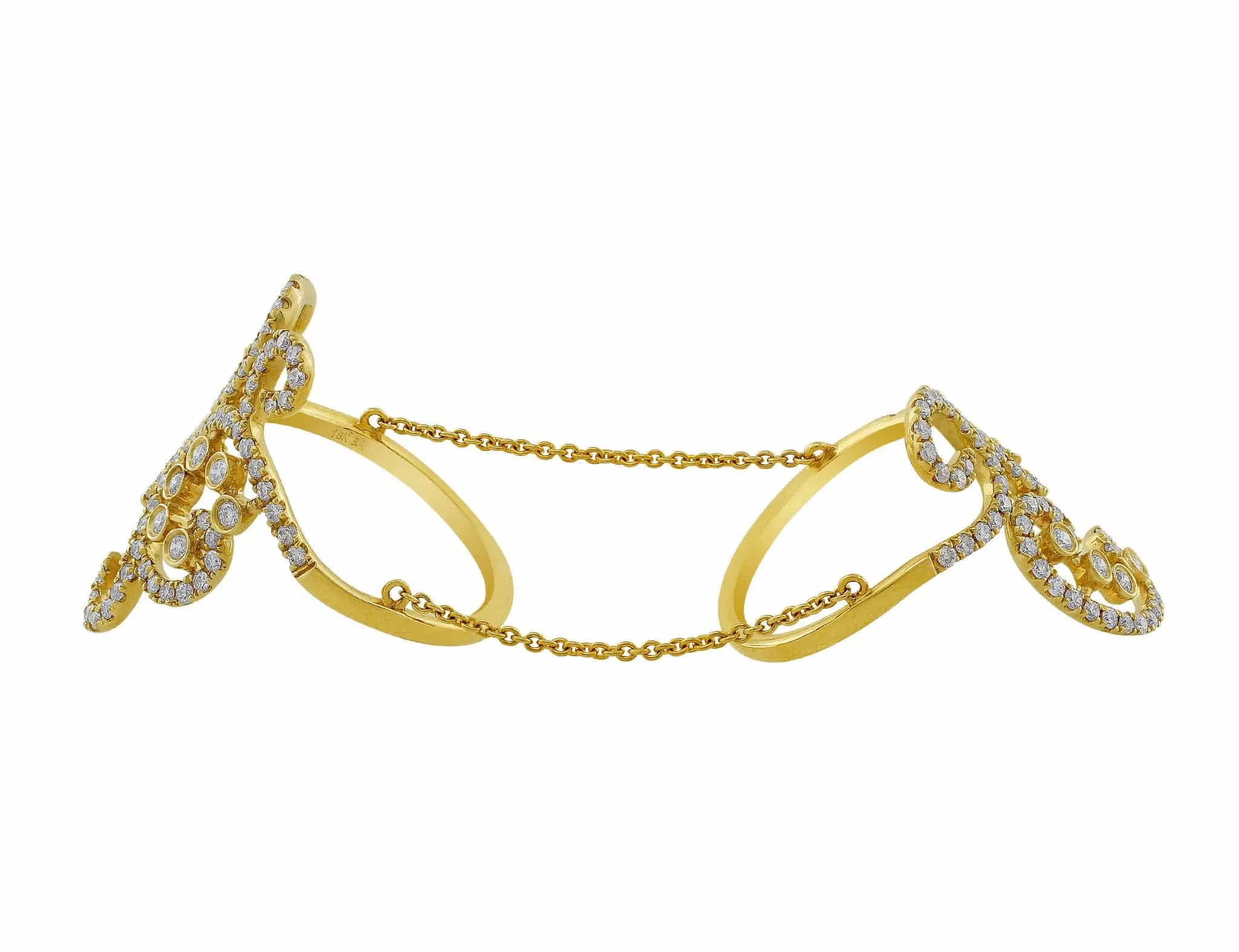 18k Yellow Gold Diamond Double Lace Chain Ring