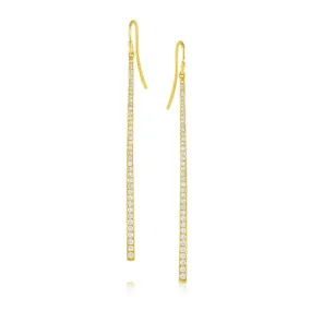 18k Yellow Gold Diamond Drop Stick Earrings