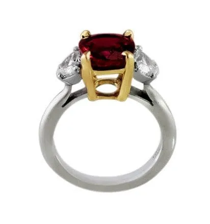 18k Yellow Gold Platinum 3ct Burma Ruby Ring