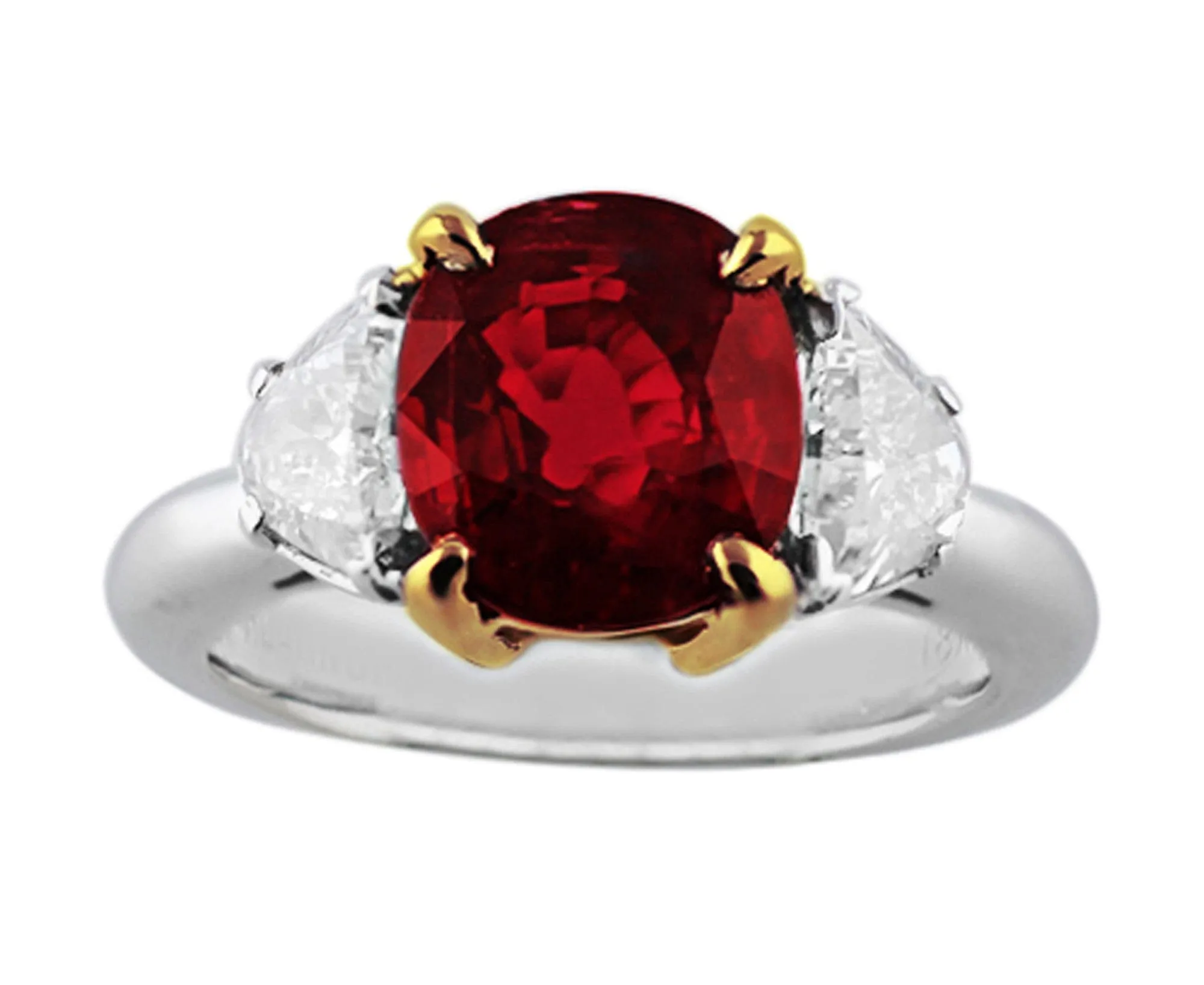 18k Yellow Gold Platinum 3ct Burma Ruby Ring