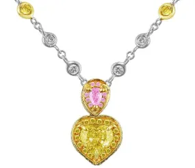 18k Yellow Gold Platinum Yellow Diamond Heart Necklace