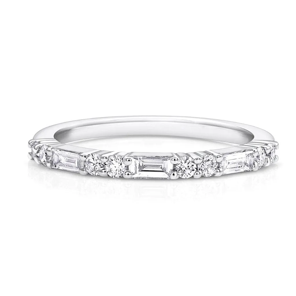 18kt White Gold Baguette & Round Brilliant Diamond Half Band