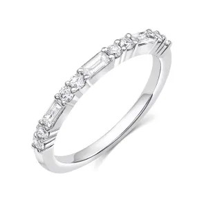 18kt White Gold Baguette & Round Brilliant Diamond Half Band