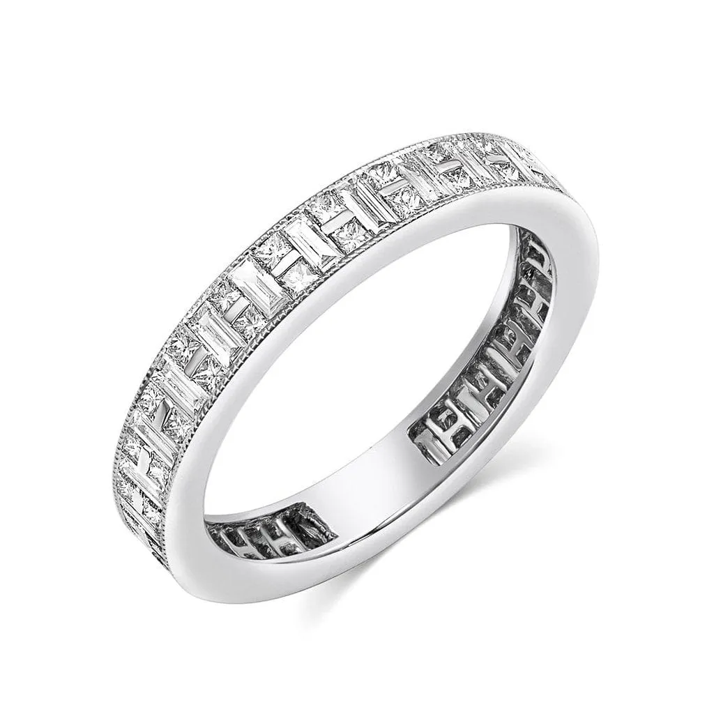 18kt White Gold Channel Set Baguette & Princess Cut Diamond Band