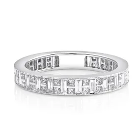 18kt White Gold Channel Set Baguette & Princess Cut Diamond Band