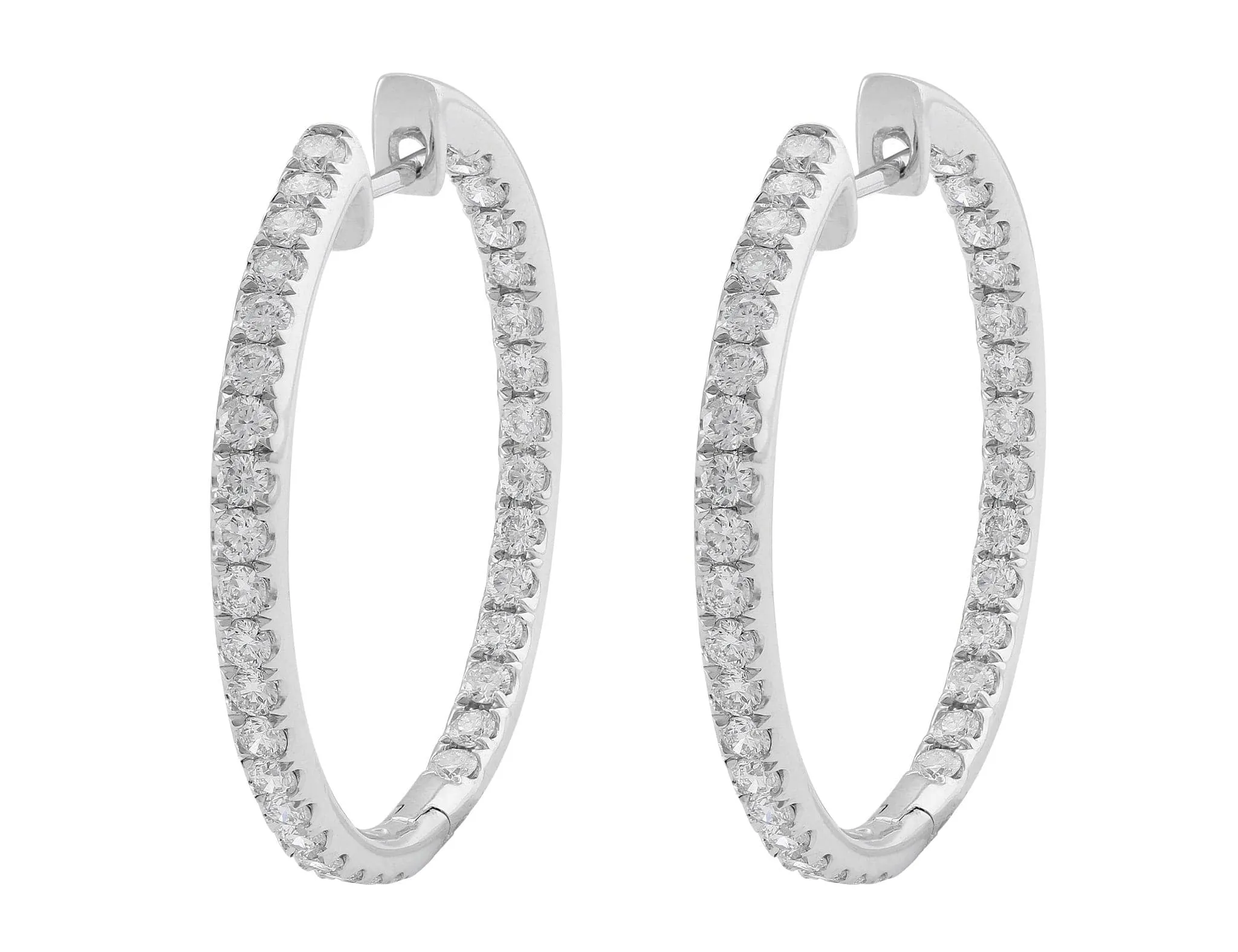 18kt White Gold Pavé Diamond Medium Hoops