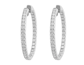 18kt White Gold Pavé Diamond Medium Hoops