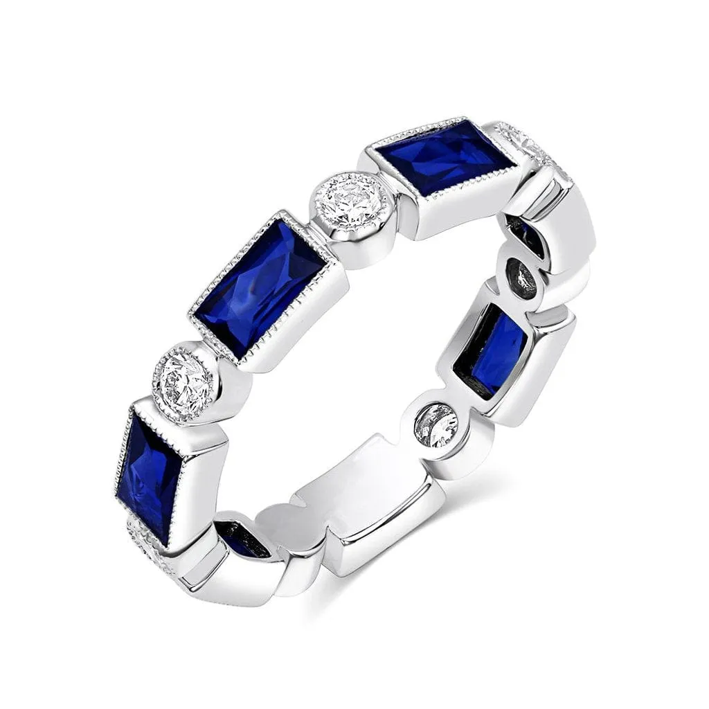 18kt White Gold Sapphire & Diamond Band Ring