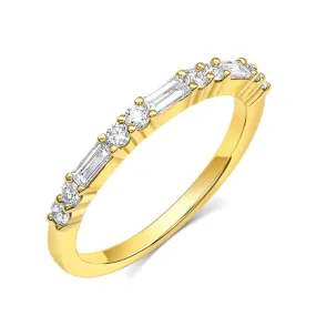 18kt Yellow Gold Baguette & Round Brilliant Diamond Half Band