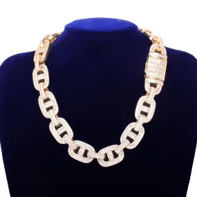 18mm Baguette Zirconia Cuban Chain Necklace Link Gold Color Copper Bling