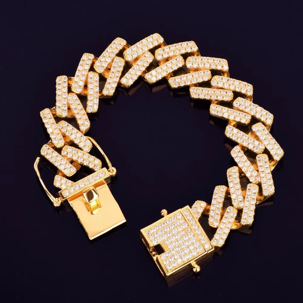 18mm Big Square Cuban Link Bracelet Gold Color Iced Out Cubic Zirconia Style