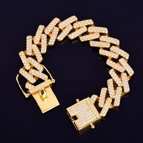 18mm Big Square Cuban Link Bracelet Gold Color Iced Out Cubic Zirconia Style