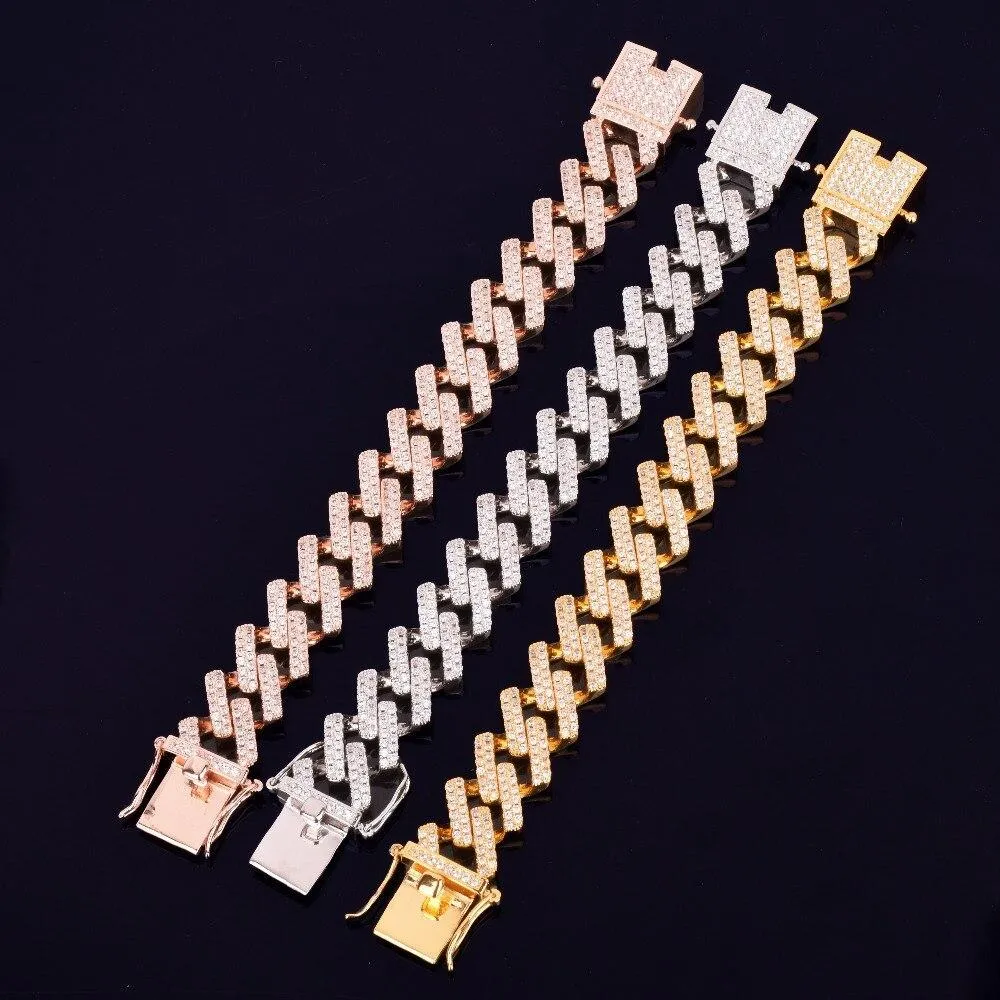 18mm Big Square Cuban Link Bracelet Gold Color Iced Out Cubic Zirconia Style