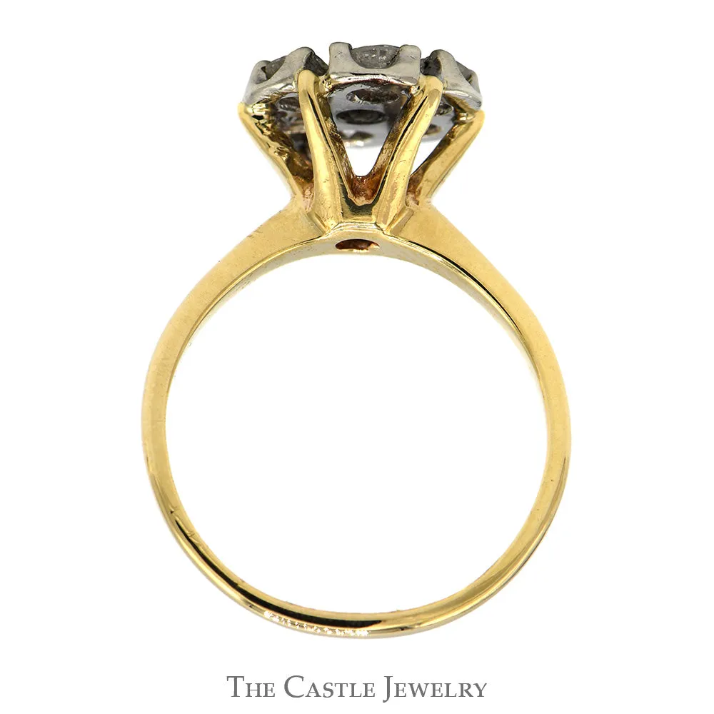 1cttw 7 Round Diamond Cluster Ring in 10k Yellow Gold