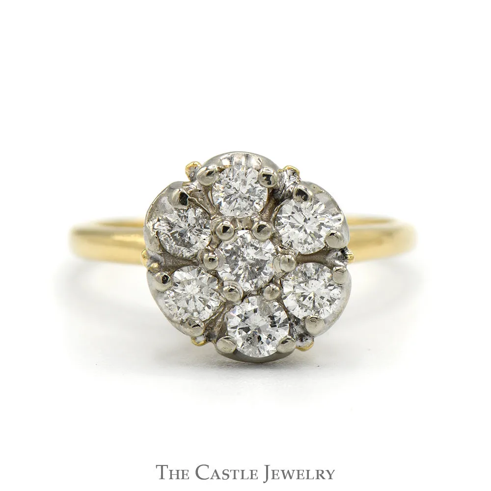 1cttw 7 Round Diamond Cluster Ring in 10k Yellow Gold