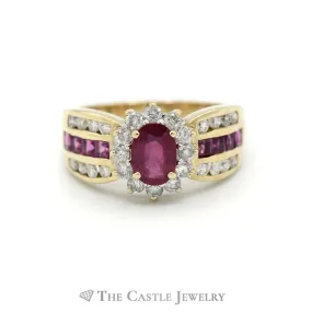 1CTTW Round Diamond and Ruby Ring in 10KT Yellow Gold