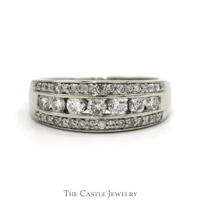 1cttw Triple Row Round Diamond Band in 14k White Gold