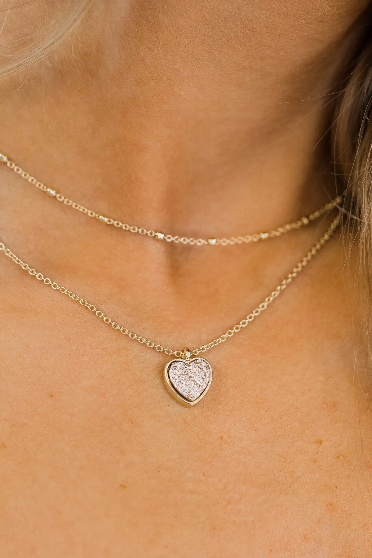 2 Tier Heart of Stone Necklace- Rose Gold