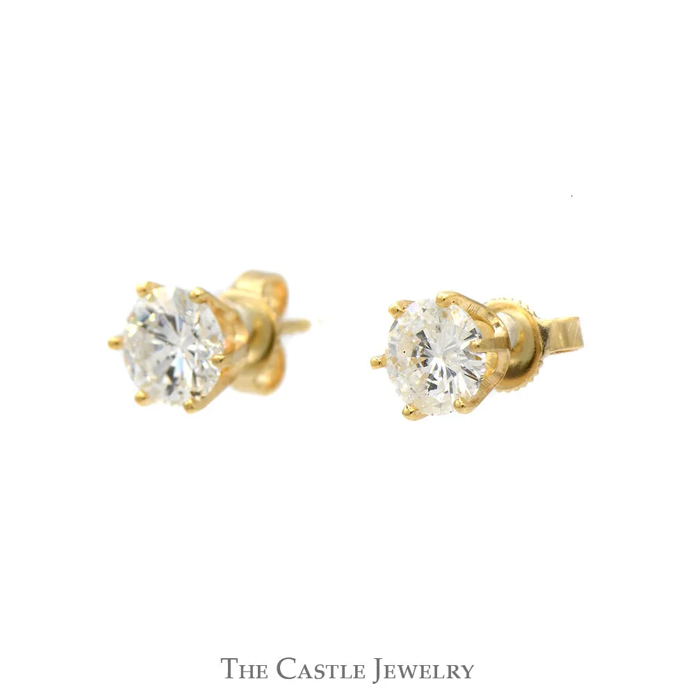 2cttw Round Diamond Stud Earrings in 14k Yellow Gold 6 Prong Mounting with Butterfly Pushbacks