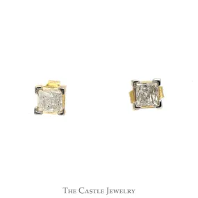 3/4cttw Princess Cut Diamond Stud Earrings in 14k Yellow Gold Butterfly Pushbacks