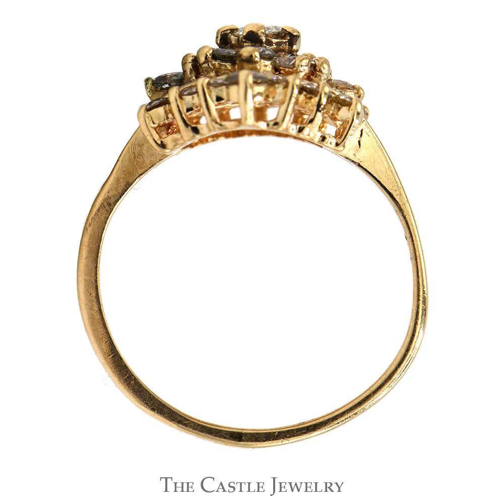 3/4cttw Side Set Marquise Shaped Diamond Cluster Ring in 14k Yellow Gold