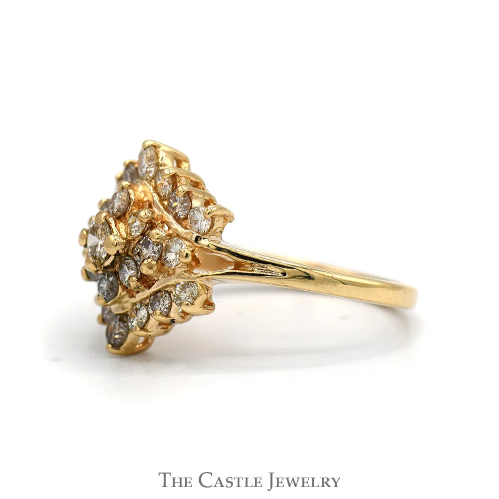 3/4cttw Side Set Marquise Shaped Diamond Cluster Ring in 14k Yellow Gold