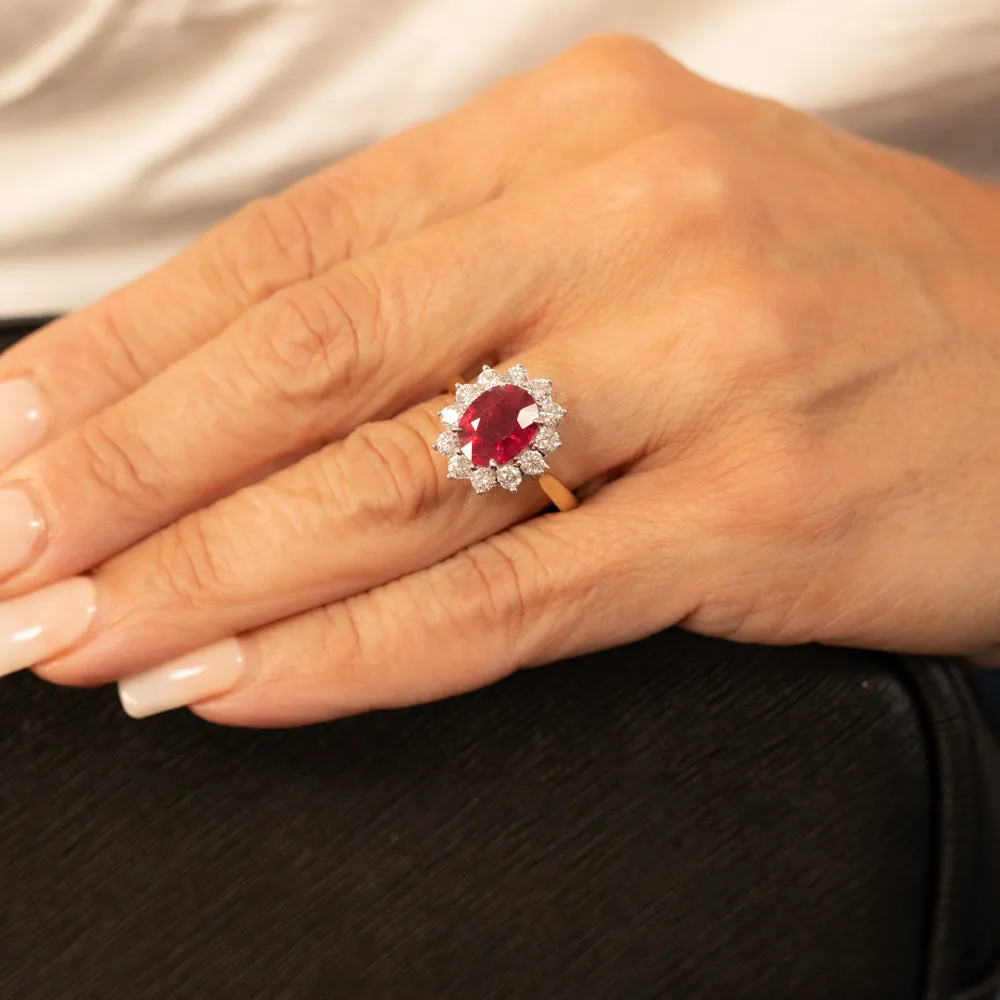 4 Carat Natural Enhanced Ruby & 1 Carat Luminesce Lab Grown Diamond Cocktail Ring in 9ct Yellow Gold