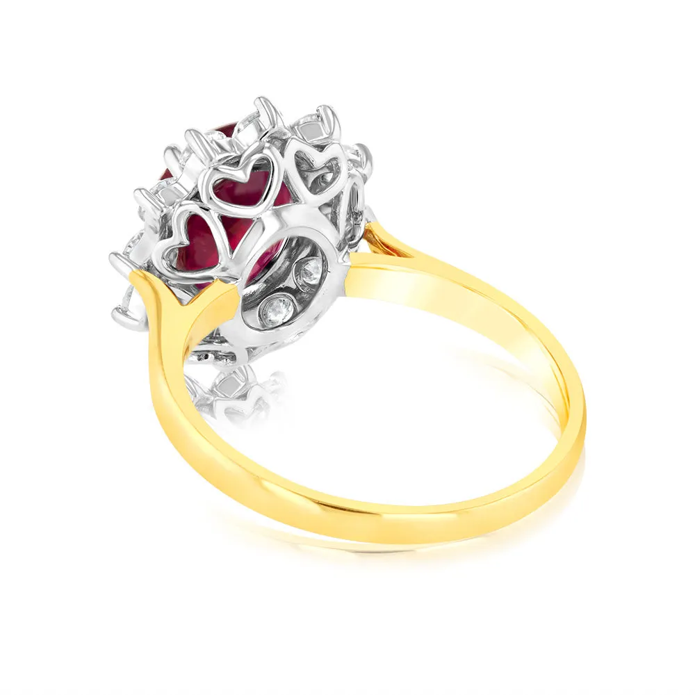 4 Carat Natural Enhanced Ruby & 1 Carat Luminesce Lab Grown Diamond Cocktail Ring in 9ct Yellow Gold