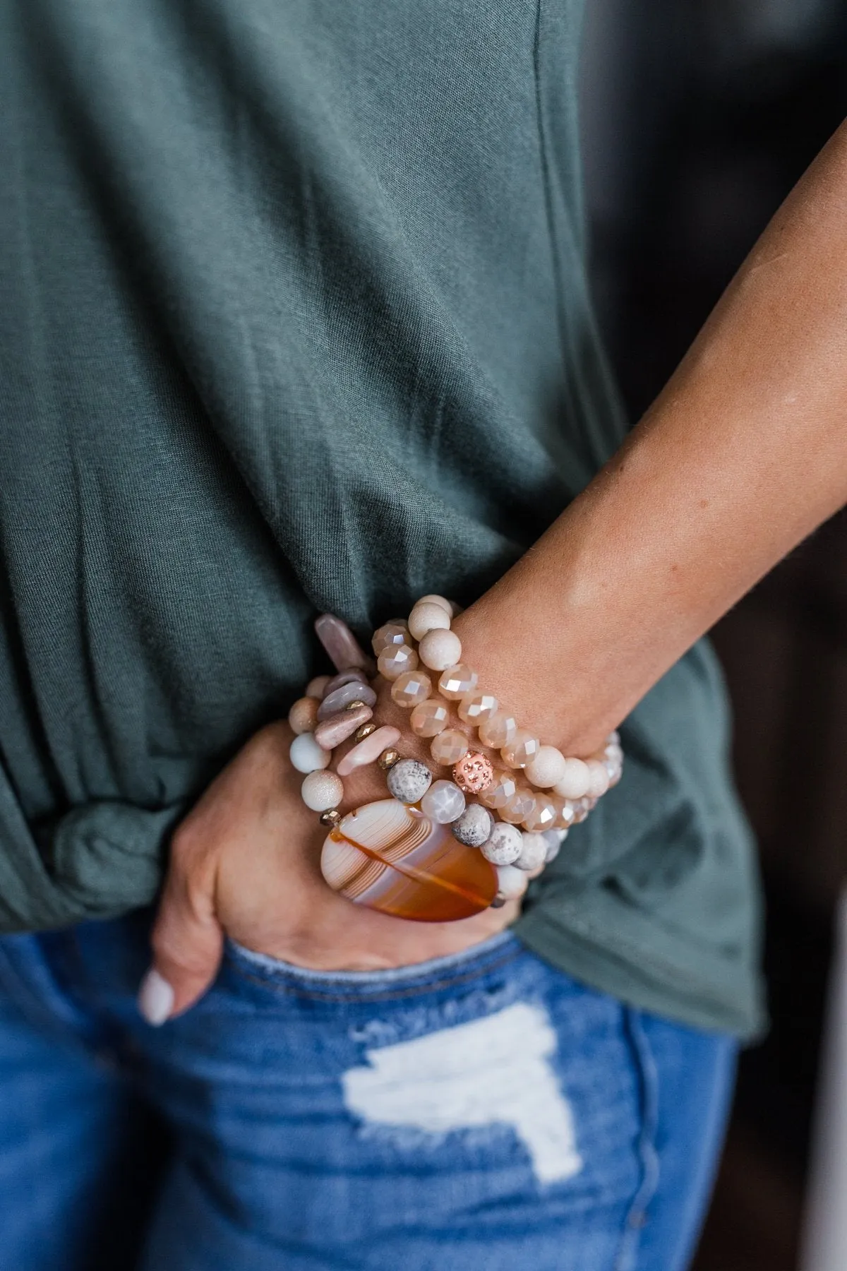 4 Layer Agate Stone Beaded Bracelet- Natural Tones