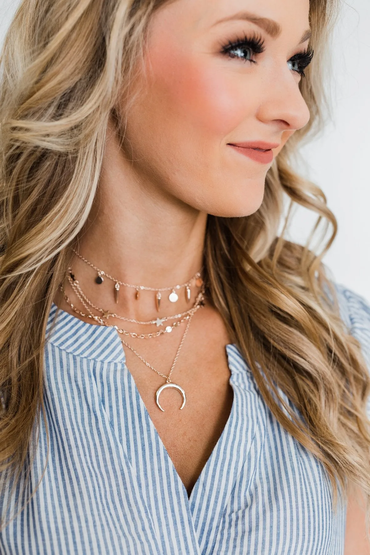 4 Layer Crescent Moon Necklace- Rose Gold