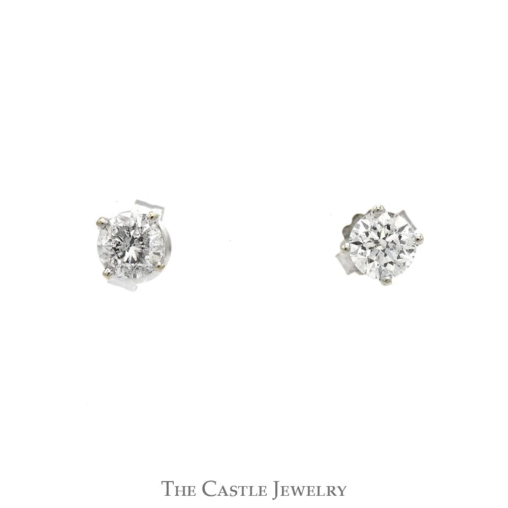 .65cttw Round Diamond Stud Earrings in 14k White Gold Butterfly Backs