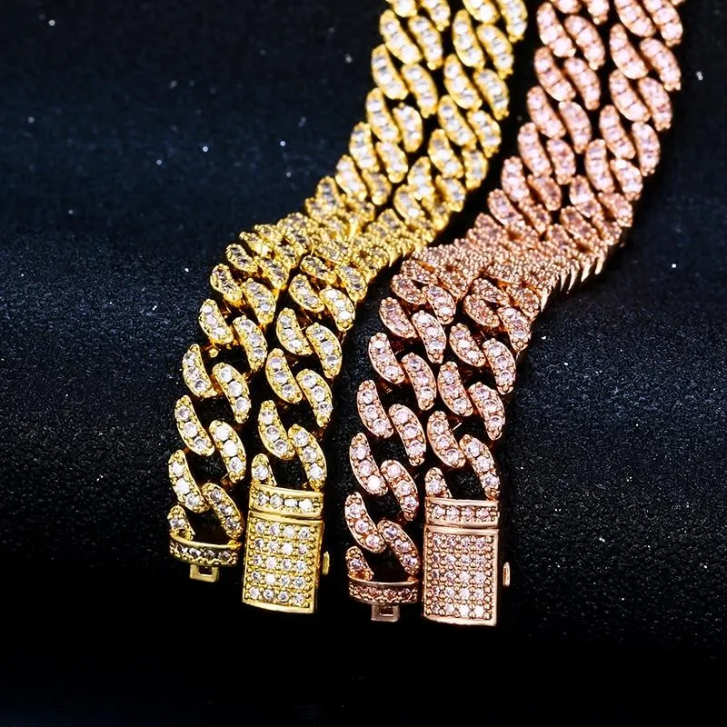 6mm Iced Out Bling CZ Cuban Link Chain Bracelet Full Crystal Rhinestones Clasp Bracelet Jewelry