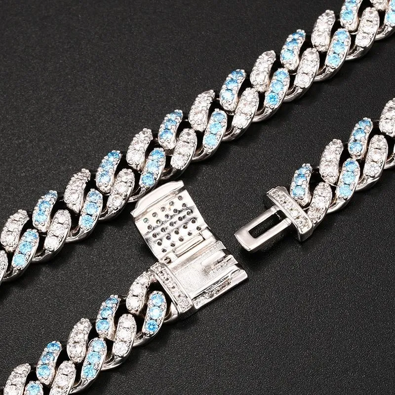 8mm Iced Out Bling CZ Miami Cuban Link Chain Charm Choker Necklace Pink Blue Trendy Fashion Necklace