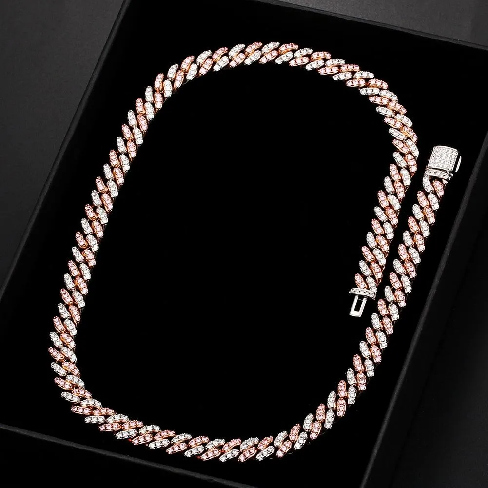 8mm Iced Out Bling CZ Miami Cuban Link Chain Charm Choker Necklace Pink Blue Trendy Fashion Necklace