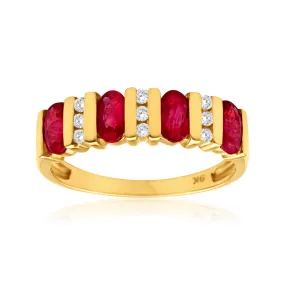 9ct Alluring Yellow Gold Diamond   Ruby Ring