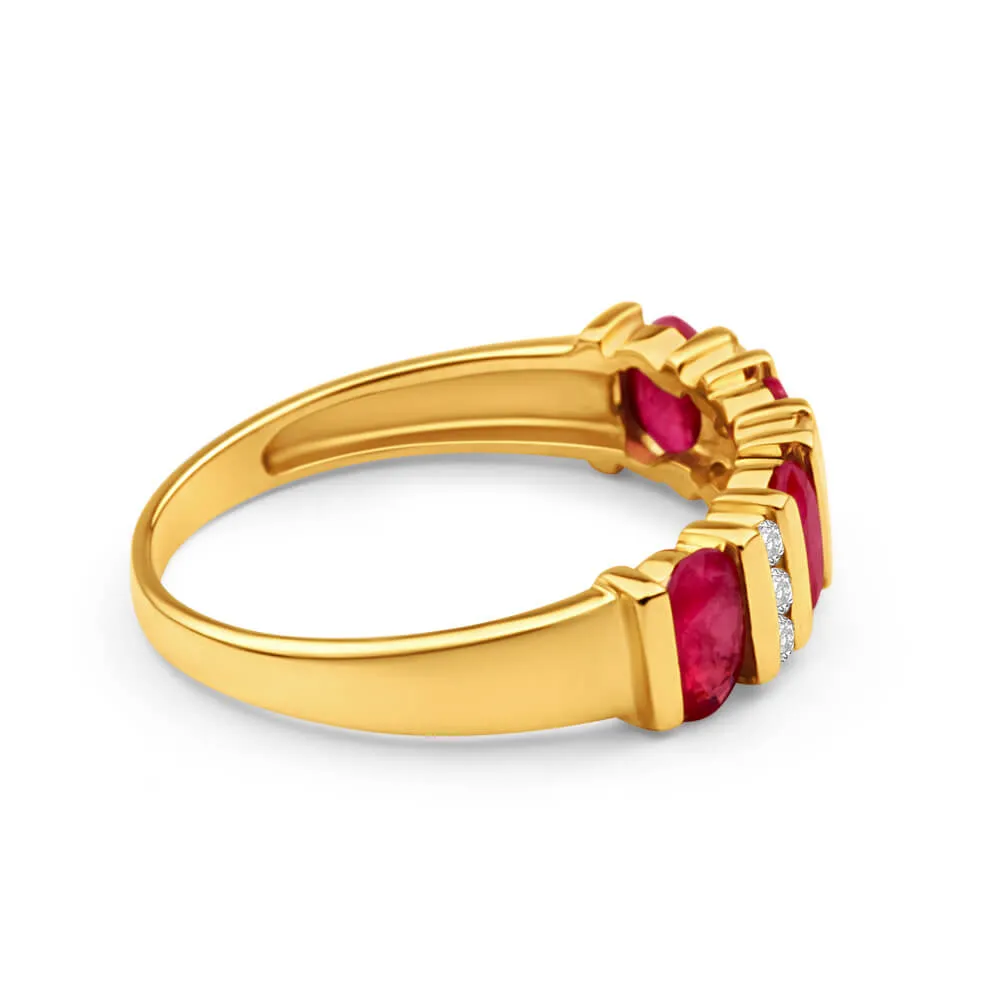 9ct Alluring Yellow Gold Diamond   Ruby Ring