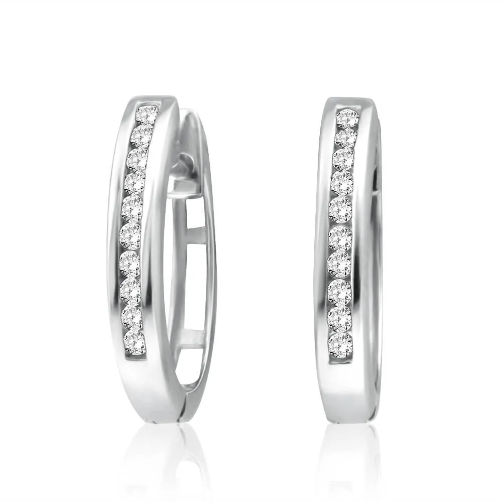 9ct Elegant White Gold Diamond Hoop Earrings