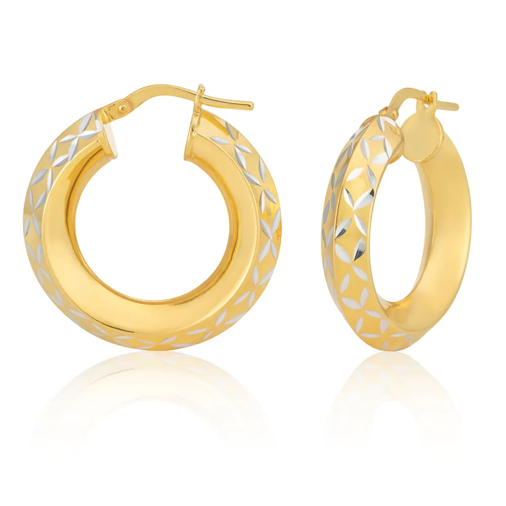 9ct Gold Filled 15mm Diamond Cut Hoop Earrings