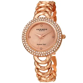 Akribos Xxiv Quartz Diamond Crystal Rose Dial Ladies Watch AK1050RG