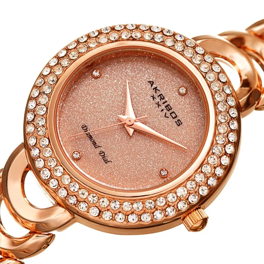 Akribos Xxiv Quartz Diamond Crystal Rose Dial Ladies Watch AK1050RG